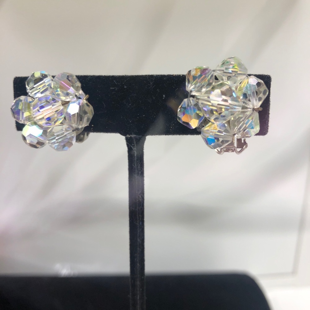 Aurora Borealis cluster, clip earrings